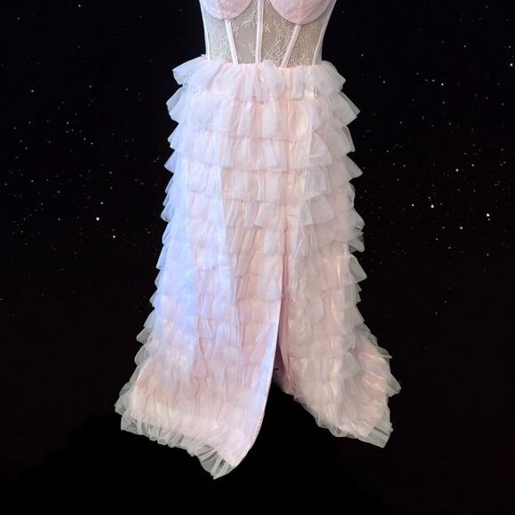 Crystal Doll "Juliet” Formal Gown Size 15 Lace Bodice Ruffle Skirt Baby Pink - Picture 6 of 12